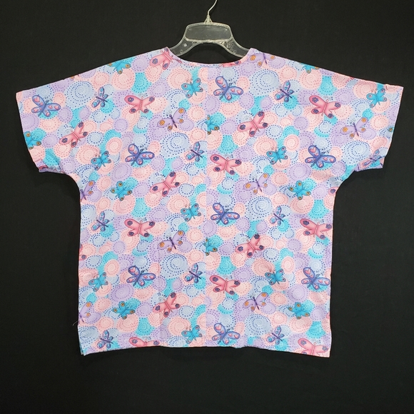 Scrub H.Q. Butterfly V-neck Print Scrub Top Size M - Picture 8 of 11